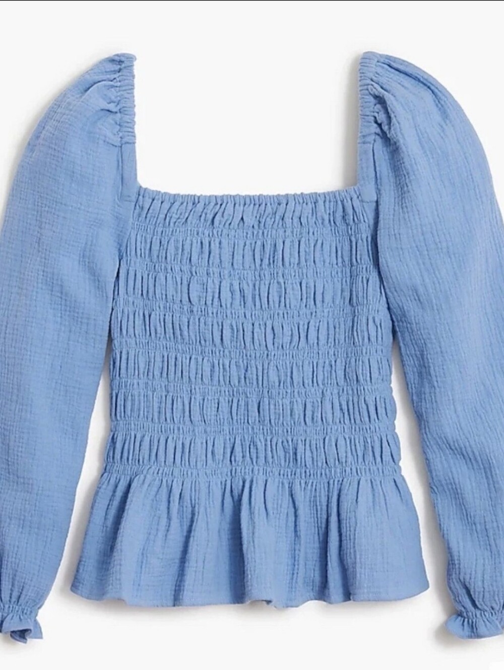 J Crew Long Sleeve Light Baby Blue Smocked Gauze Babydoll Top Blouse 3X